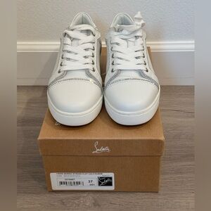 Christian Louboutin Vieira Bordo Strauss Calf White Sneaker